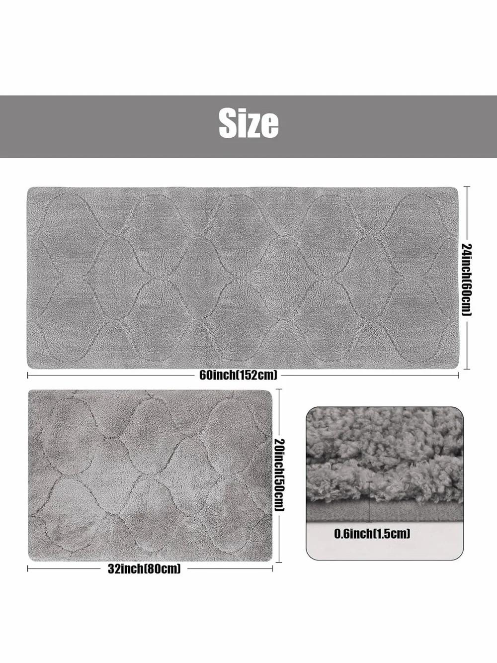 PlushLt GrayBathroom🛁Kitchen👩‍🍳Runner Rug24
